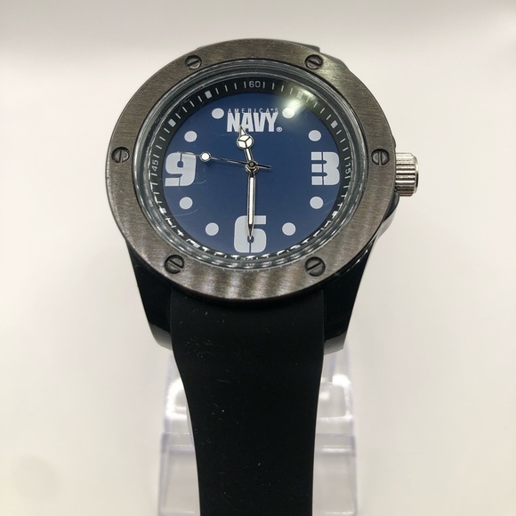 America’s Navy Accessories - America’s Navy Men's Watch Black Band Navy Blue Face New Battery Clean